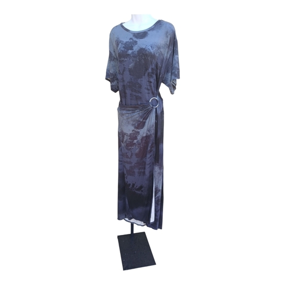 Free People Tie Dye Alyssa Wrap Midi Dress Black Gray Blue XS S - Picture 5 of 7